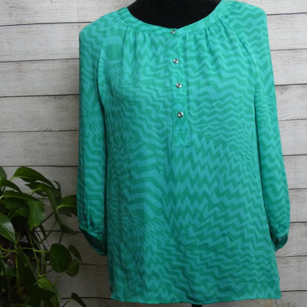 BANANA REPUBLIC Blouse XS Chevron Blue Green